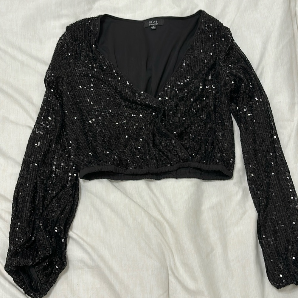 Hot Miami Styles black sequin cropped top like new size M